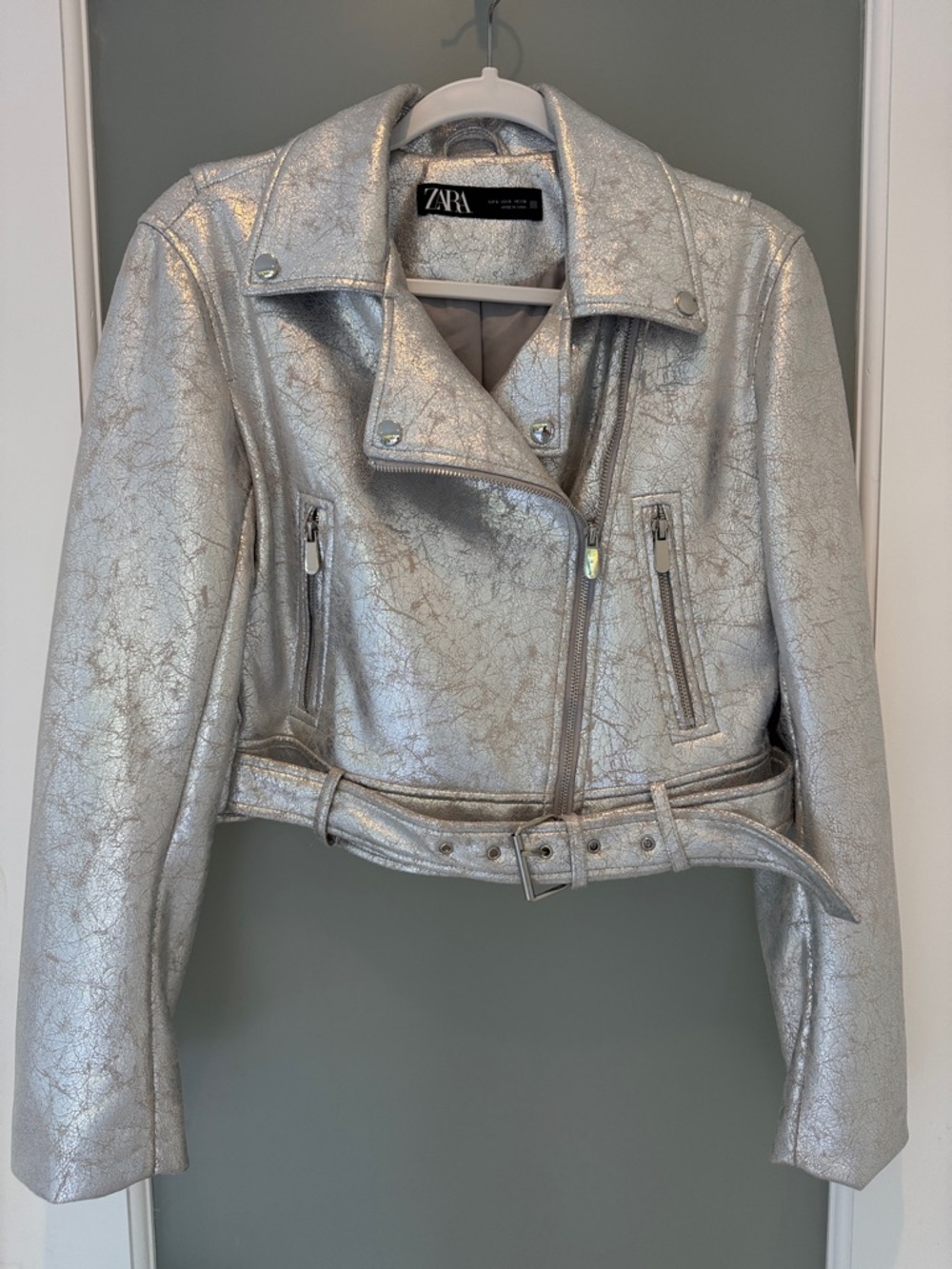 ✨Zara 🪩 Coachella ready 1-of-a-kind reworked metallic rhinestone biker jacket - Picture 3 of 8